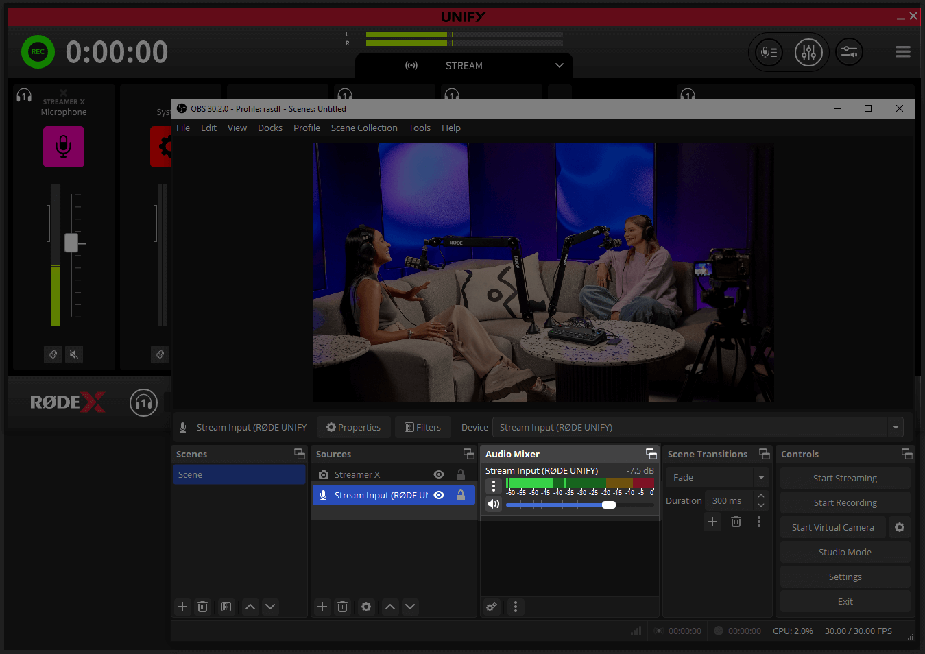 UNIFY output routed to OBS